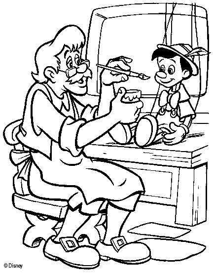 Coloriage Geppetto Fabrique Pinocchio Dans Son Atelier - Pinocchio à imprimer