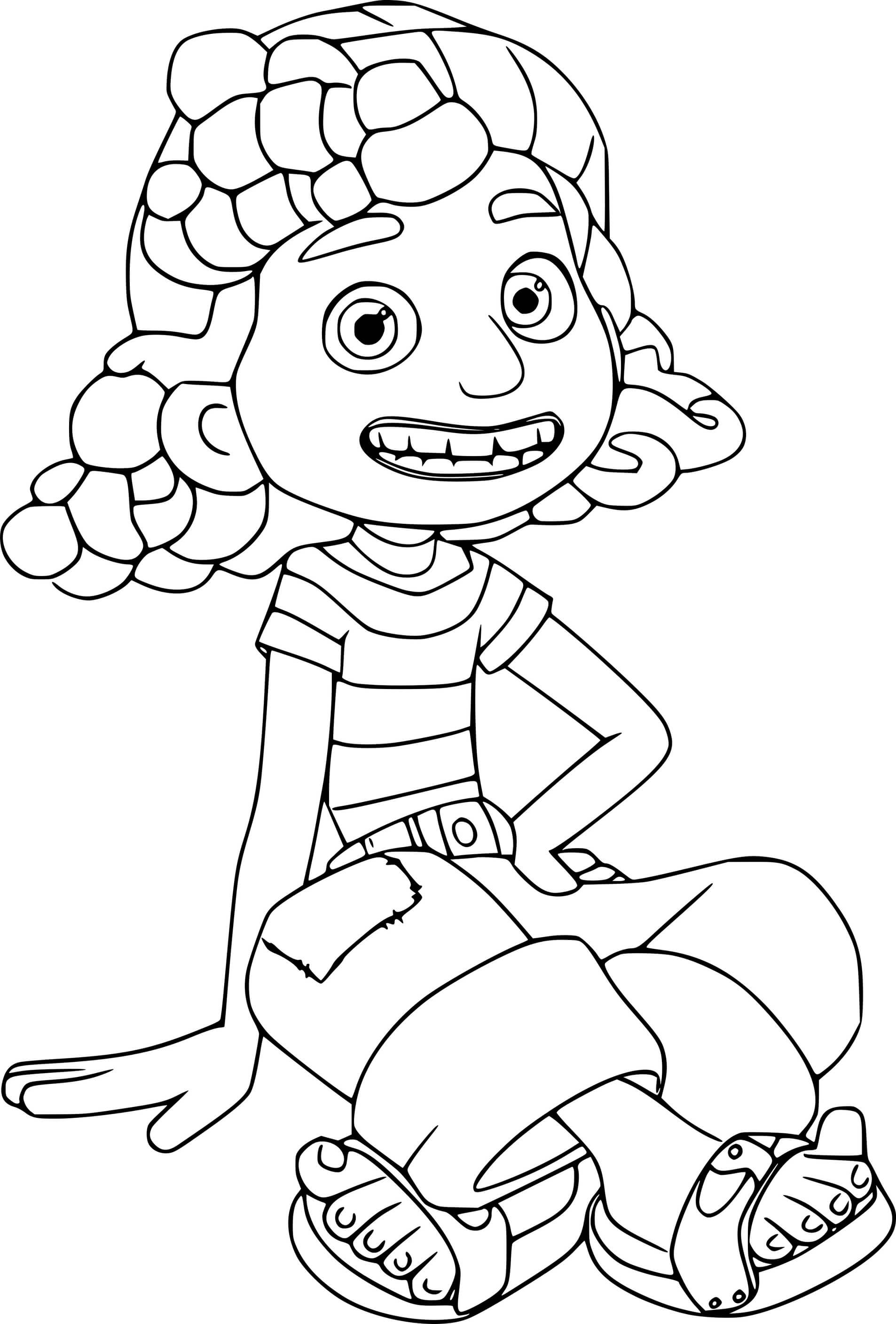 Coloriage Giulia assise par terre - Luca de Disney Pixar à imprimer