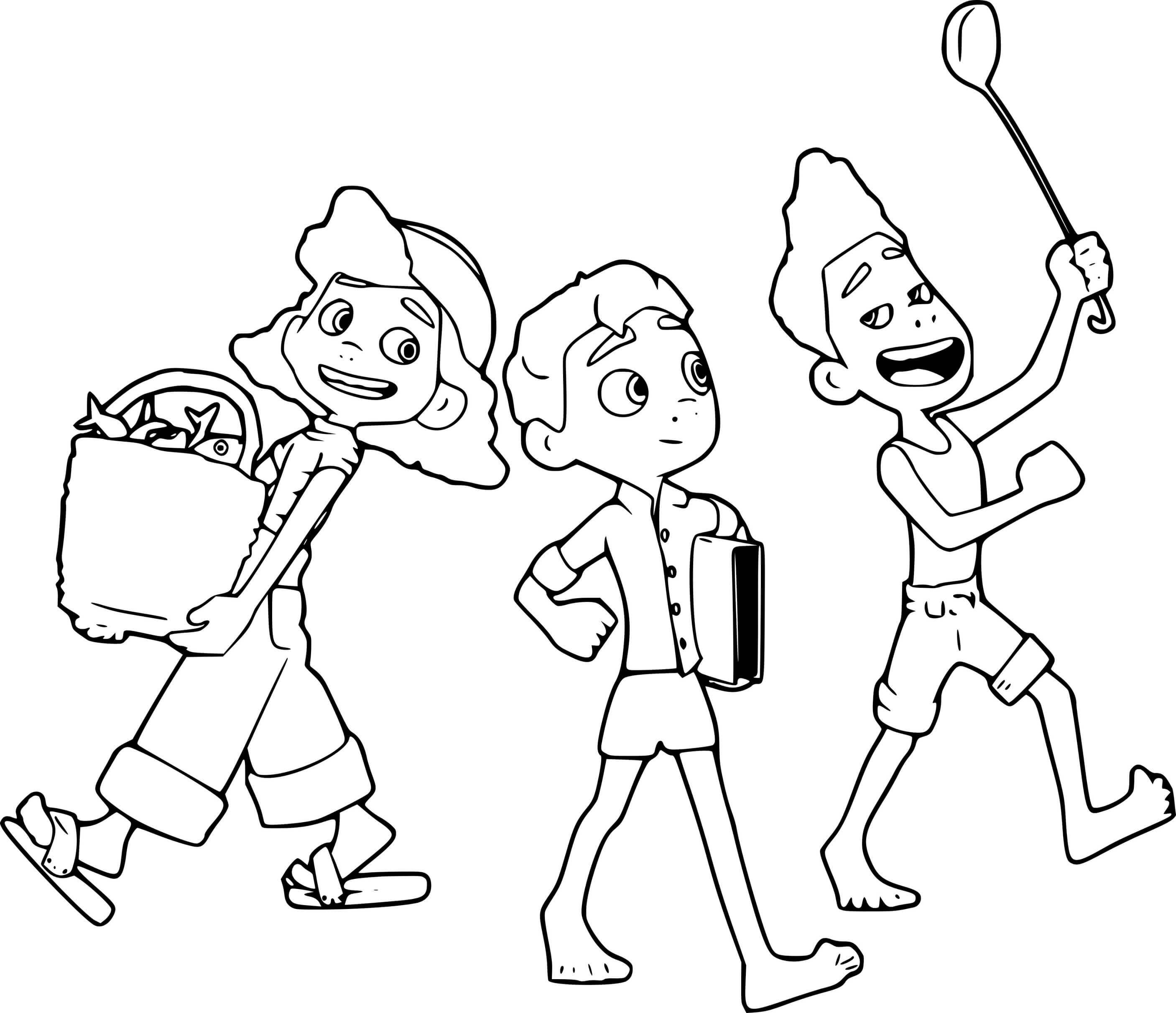 Coloriage Giulia And Luca With Alberto - Luca de Disney Pixar à imprimer