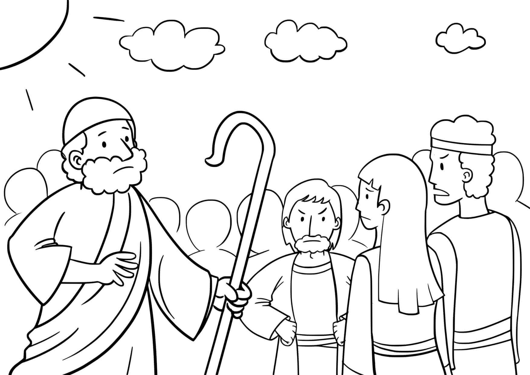 Coloriage Moïse et le Pharaon lors de l'Exode - Jésus à imprimer