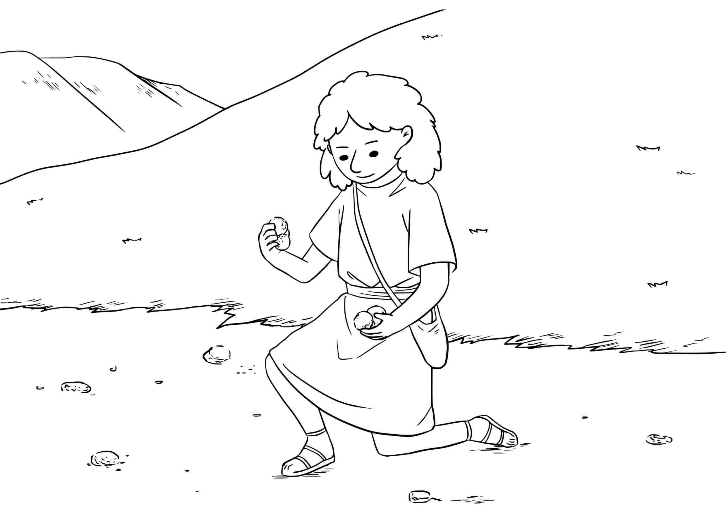 Coloriage David vainqueur face à Goliath - Jésus à imprimer