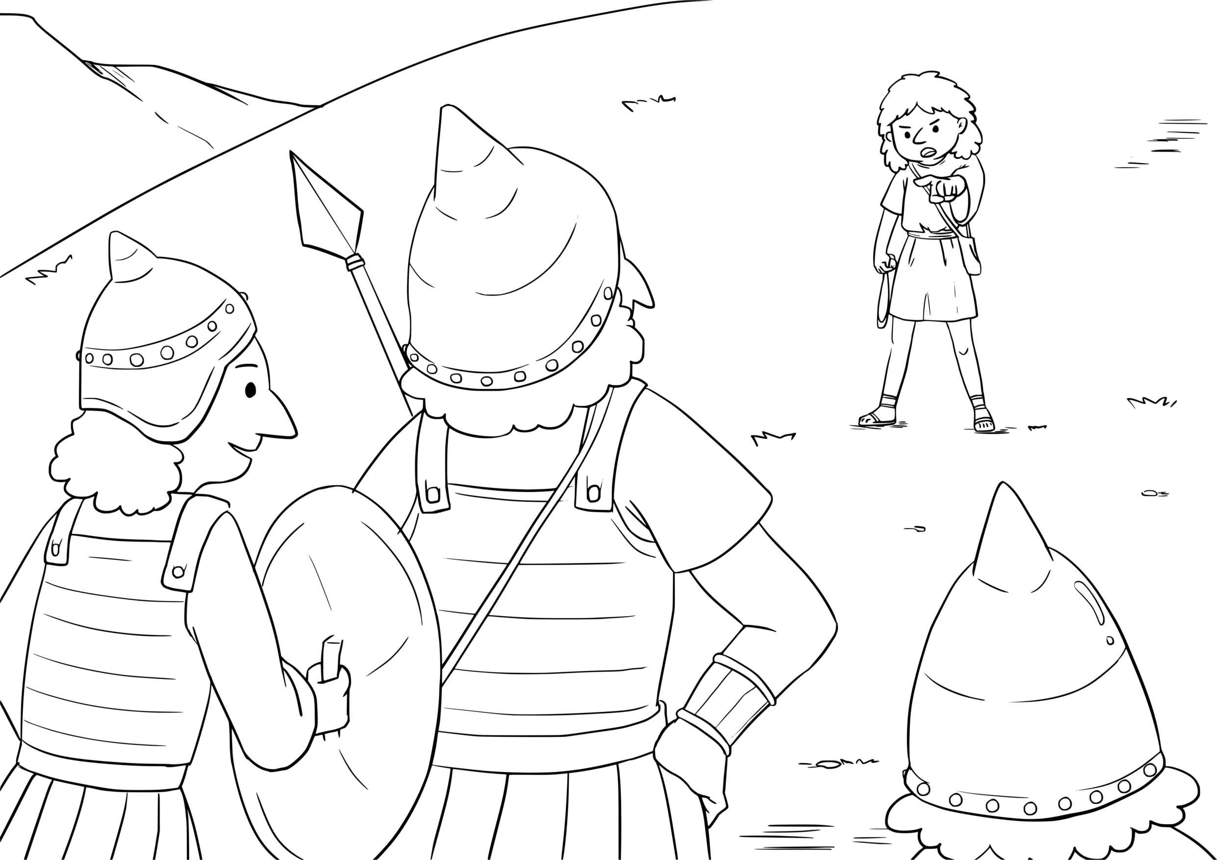 Coloriage David et Goliath - Affrontement épique - Jésus à imprimer