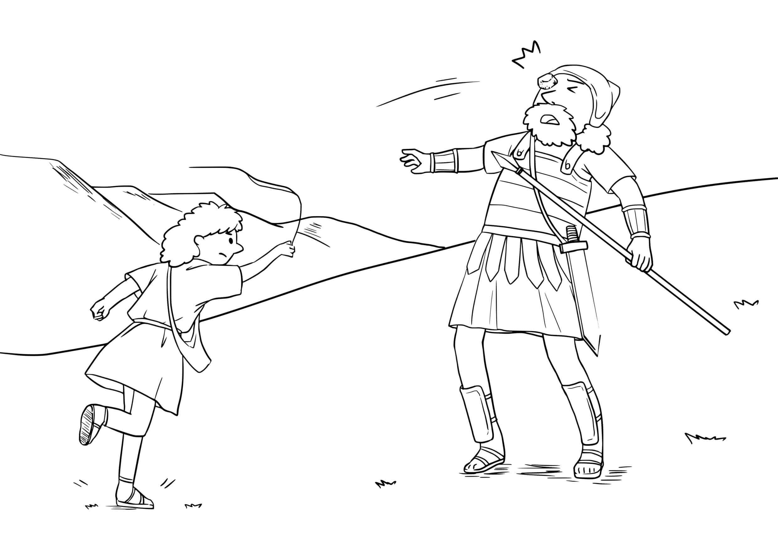 Coloriage Combat légendaire de David contre Goliath - Jésus à imprimer