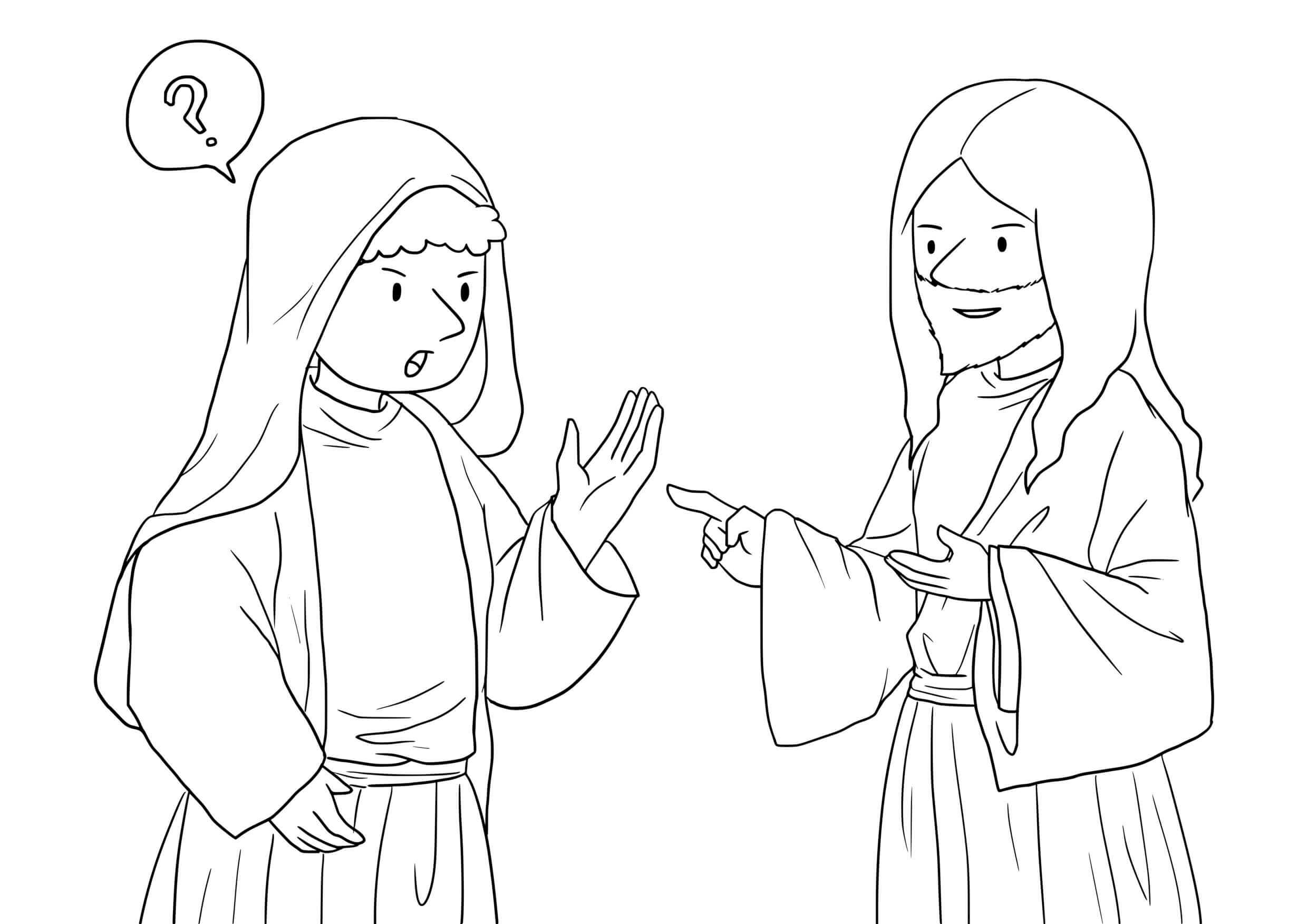 Coloriage Le Bon Samaritain aide un voyageur blessé - Jésus à imprimer