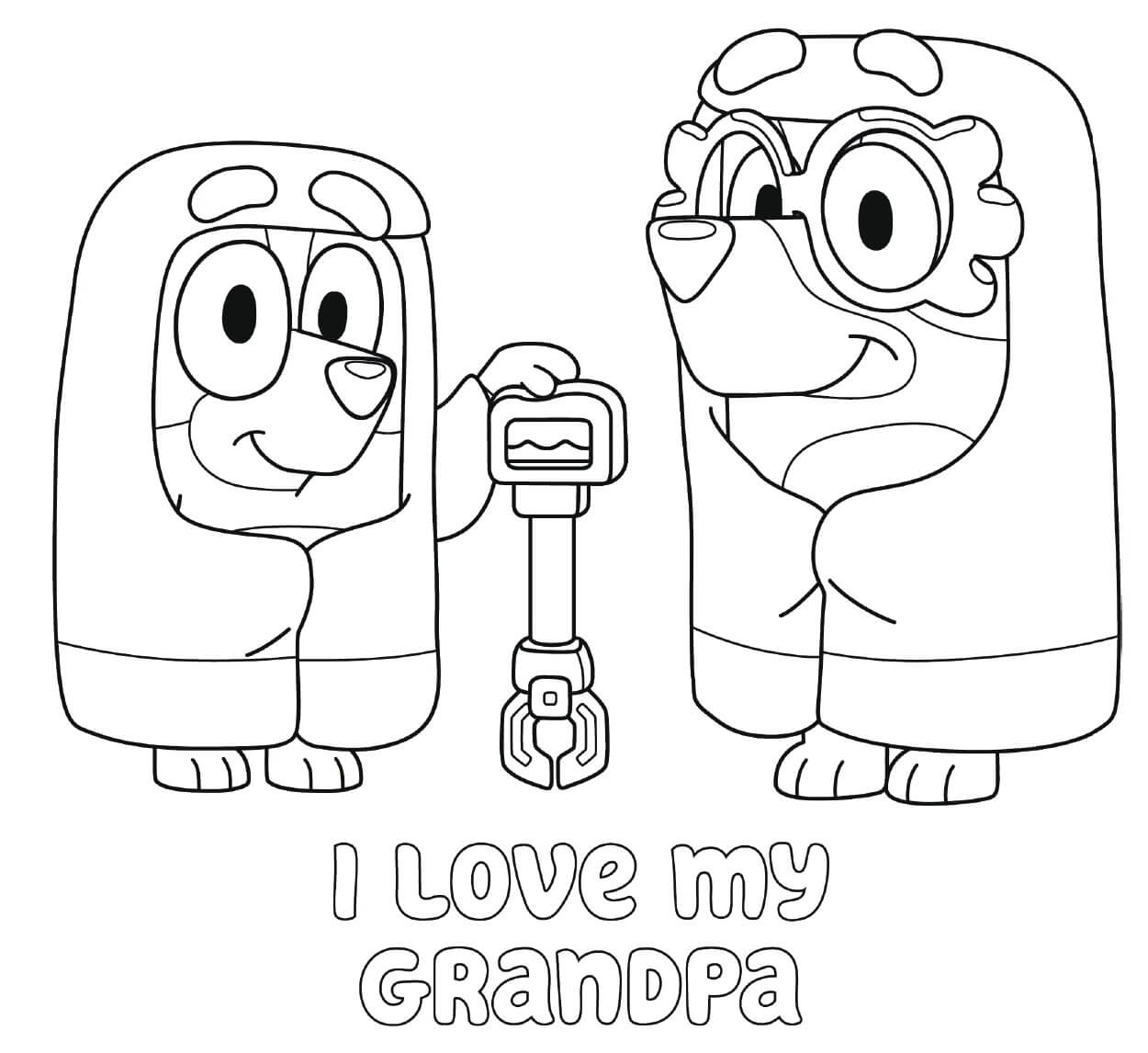 Coloriage Grannies Jaime Grand Papa - Bluey à imprimer