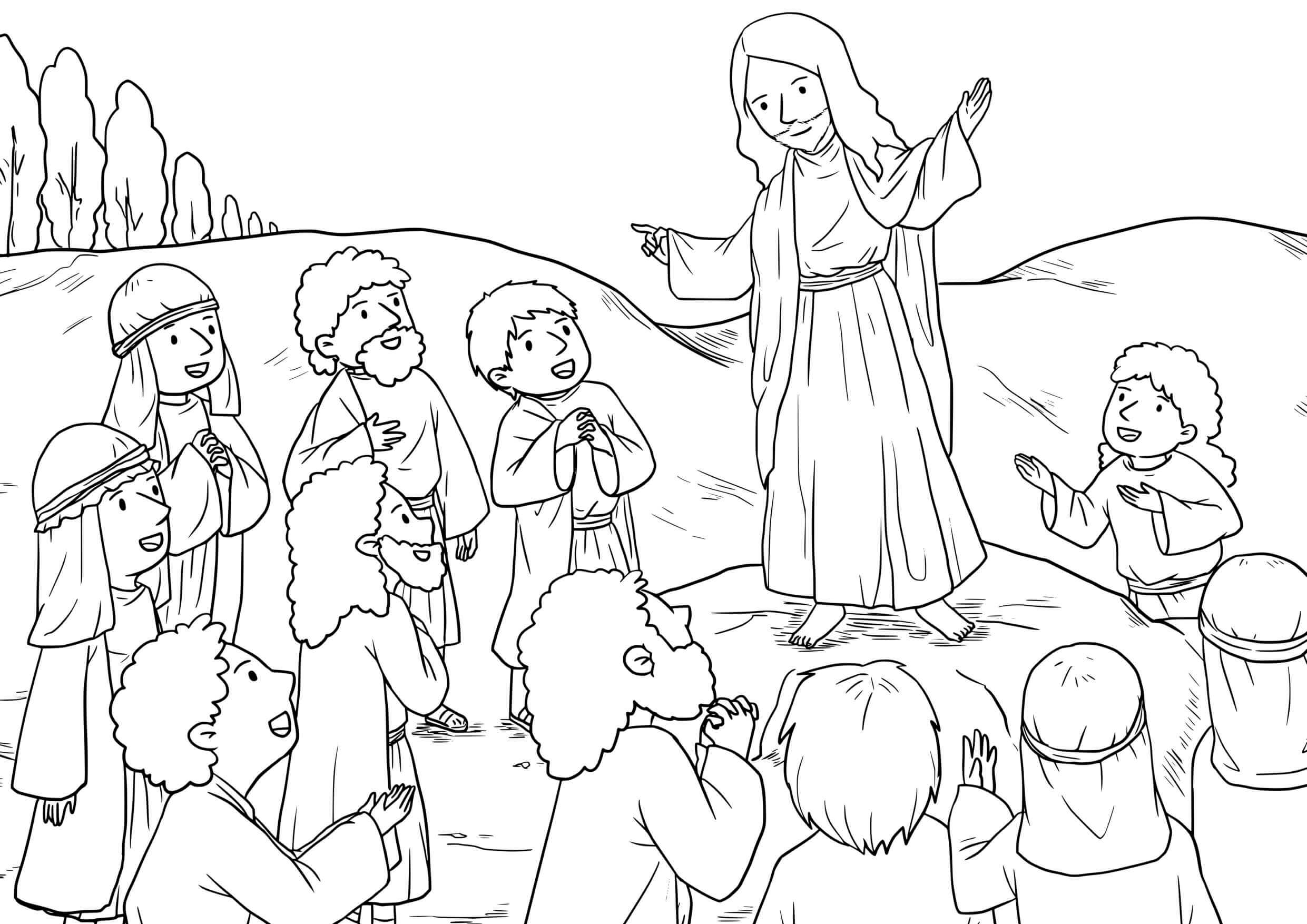 Coloriage Grande Mission Matthieu enseignement divin - Jésus à imprimer