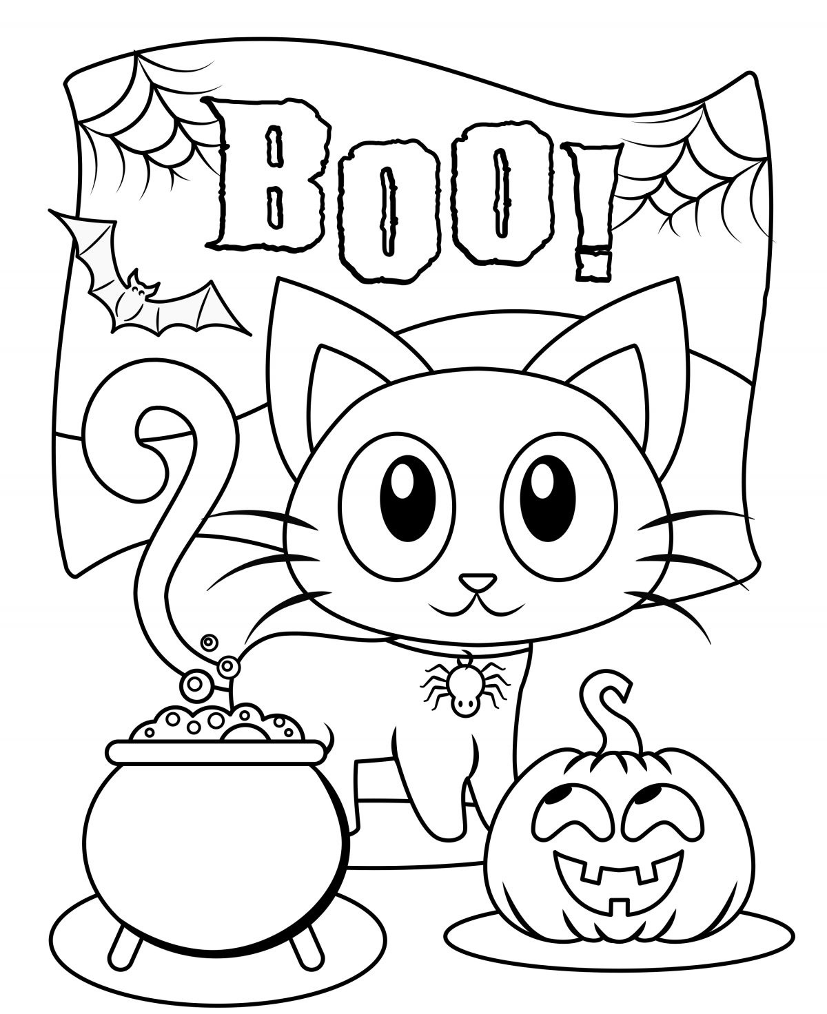 Coloriage Halloween Boo Chat Noir Citrouille - Halloween à imprimer