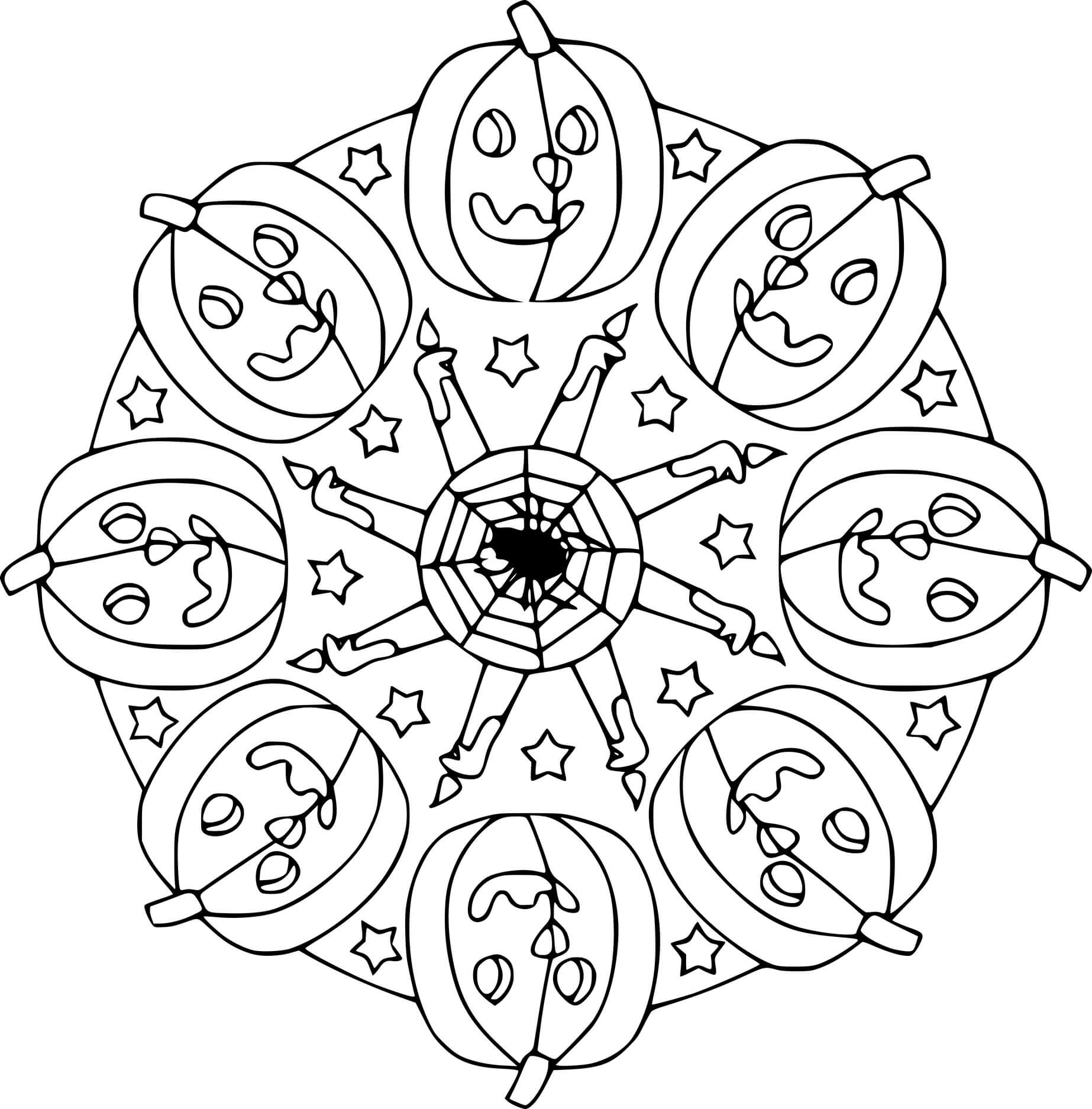 Coloriage Halloween Mandala Avec Citrouilles Et Chandelles - Halloween adulte à imprimer