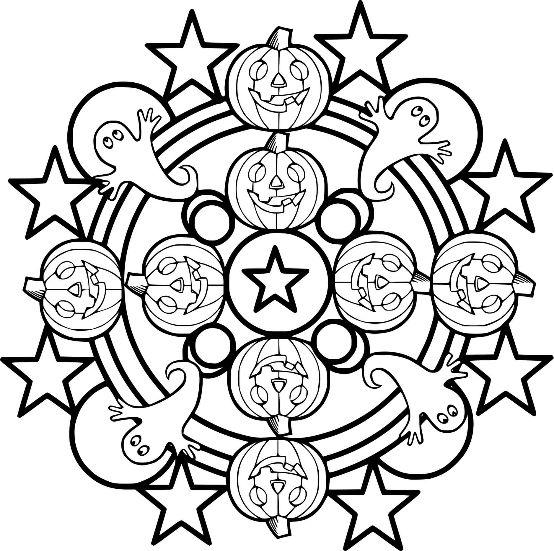 Coloriage Halloween Mandala Avec Fantômes Et Citrouilles - Halloween adulte à imprimer