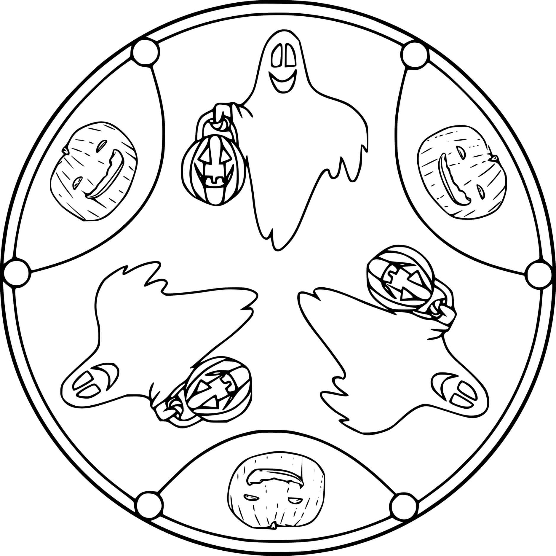 Coloriage Mandala Halloween Fantômes Simple - Halloween adulte à imprimer