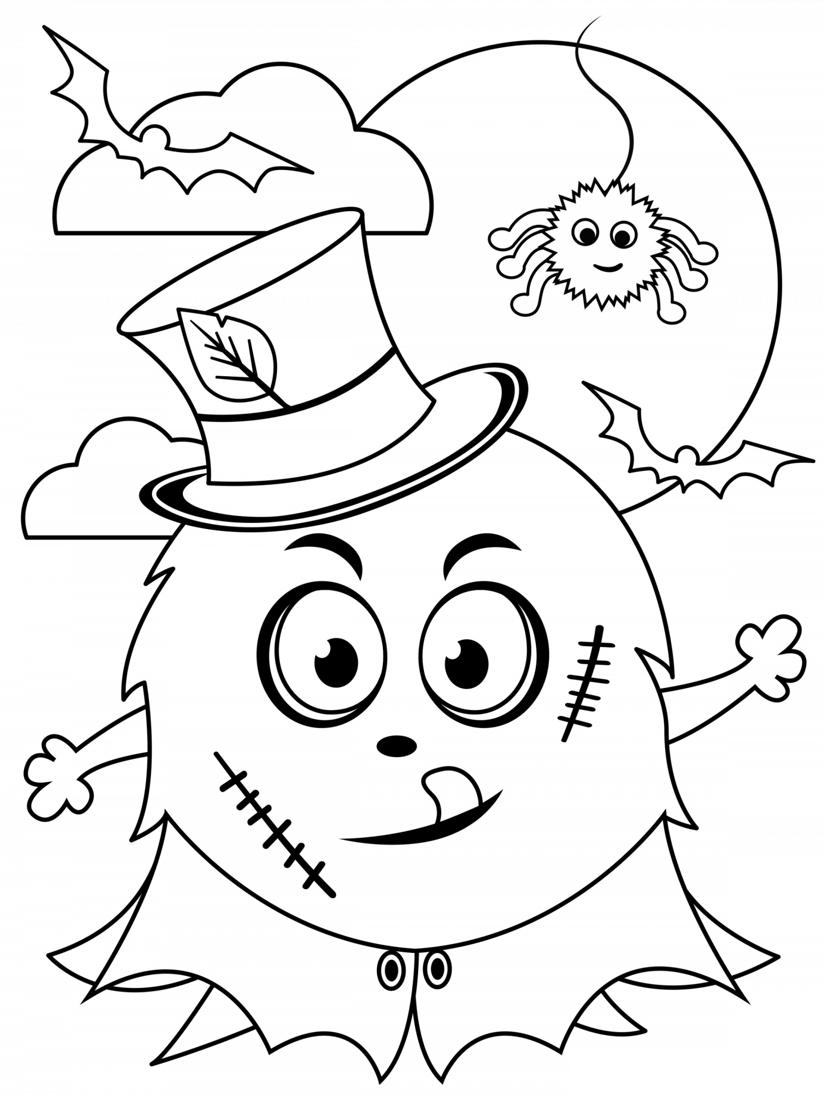 Coloriage Halloween Monstre Devant La Lune - Halloween à imprimer