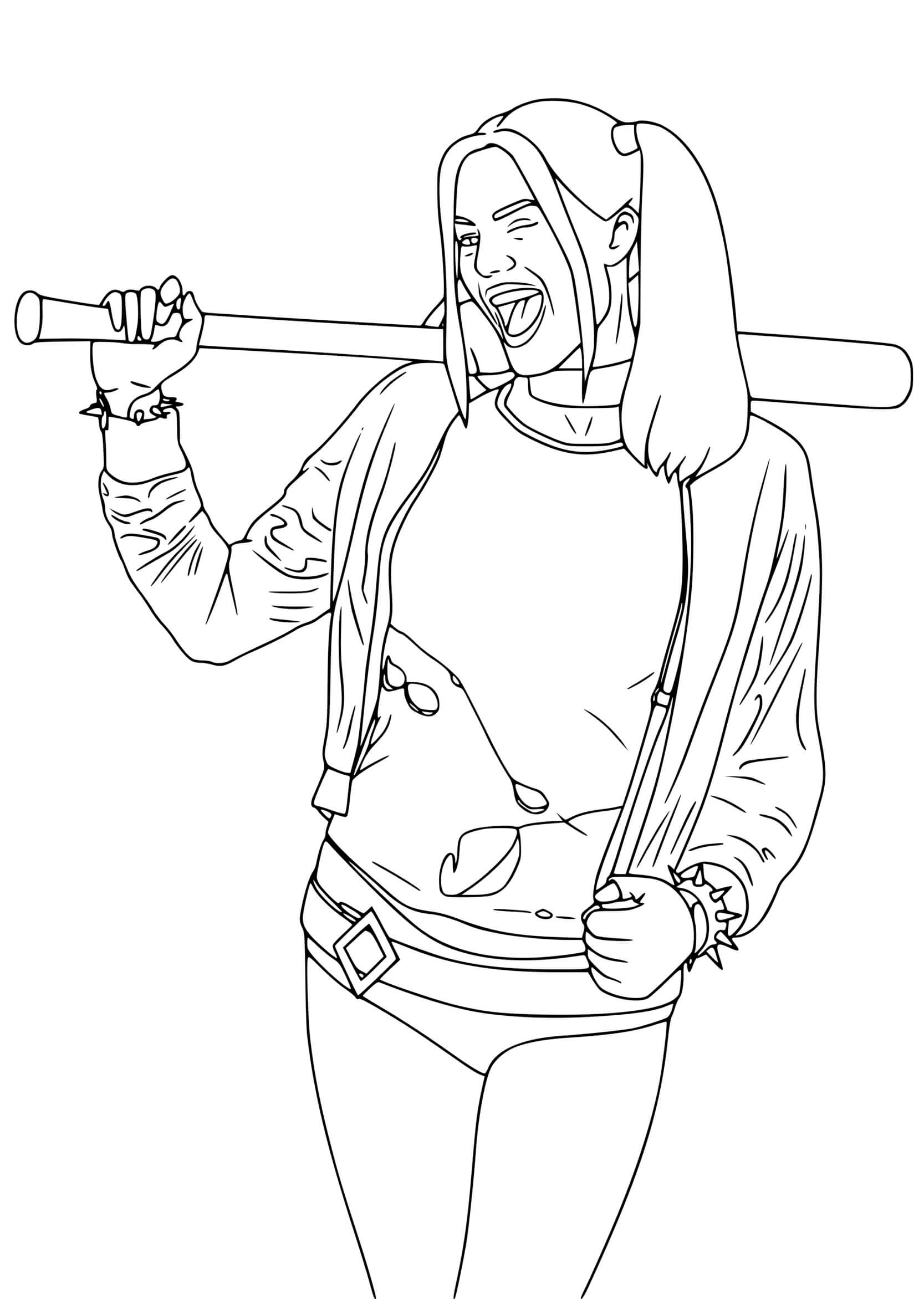 Coloriage Harley Quinn De Suicide Squad Avec Baton De Baseball - Harley quinn à imprimer