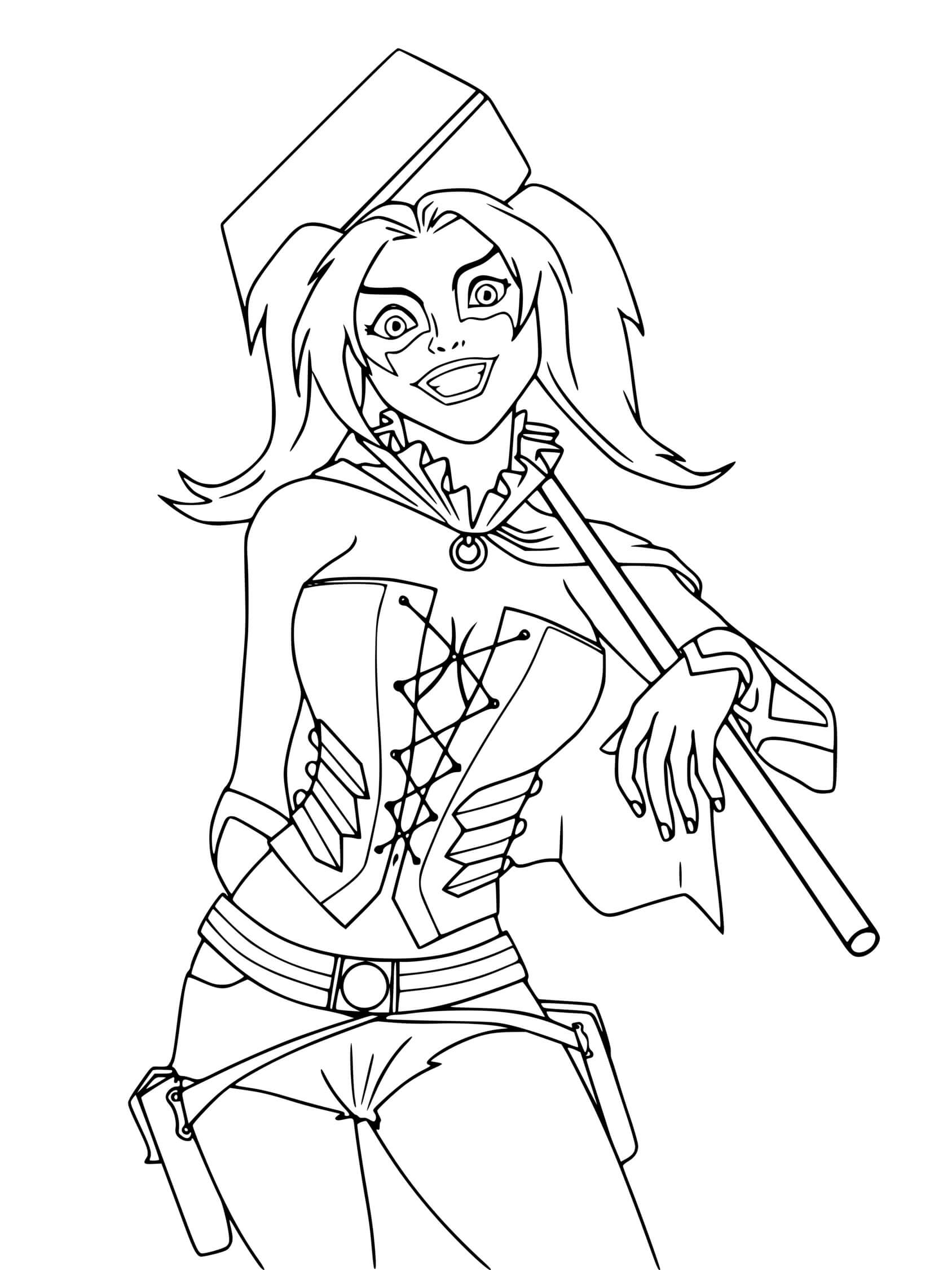 Coloriage Harley Quinn De Suicide Squad Avec Un Marteau - Harley quinn à imprimer