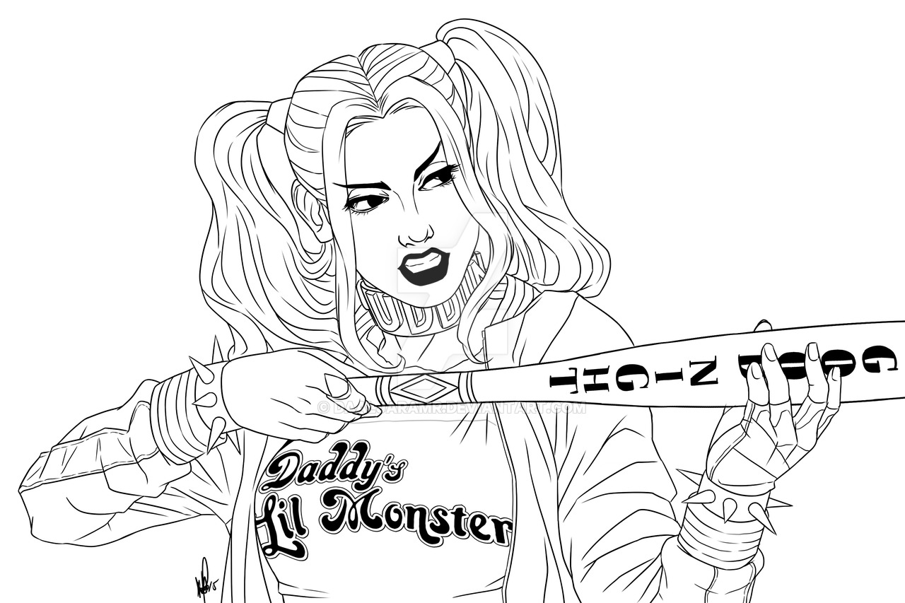 Coloriage Harley With Bat Suicide Squad - Harley quinn à imprimer