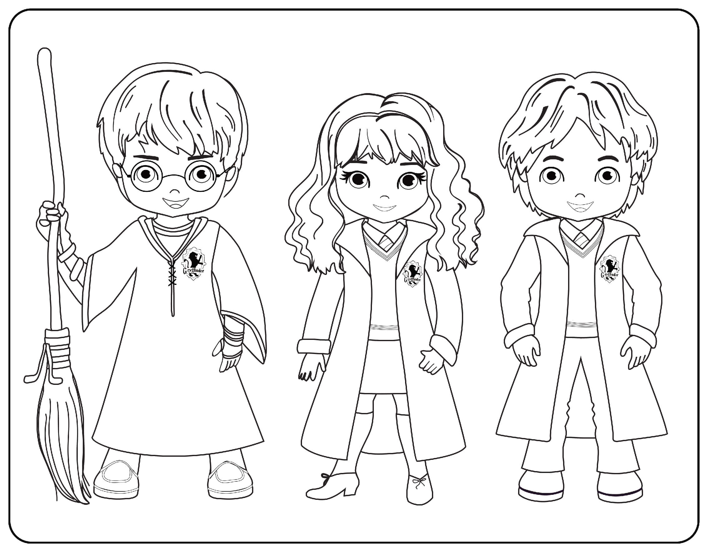 Coloriage Harry Hermione And Ron - Harry potter à imprimer