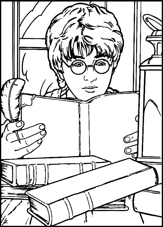 Coloriage Harry Lit Un Livre - Harry potter à imprimer