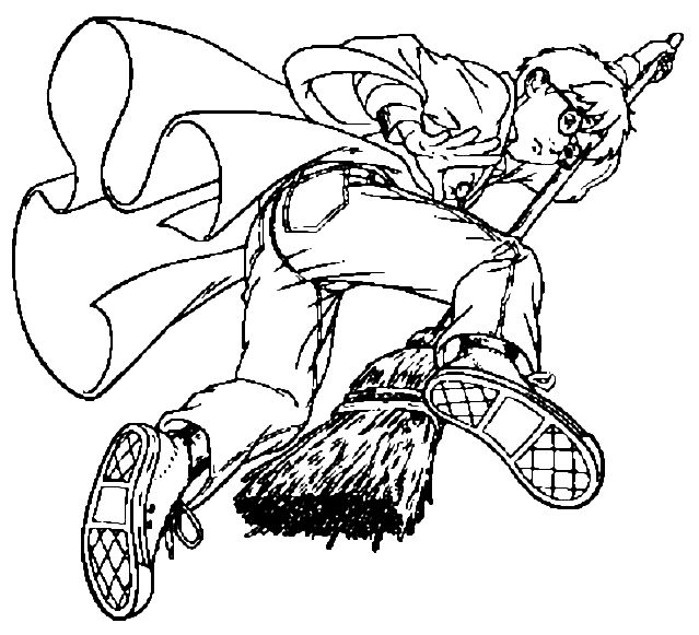 Coloriage Harry Sur Son Balai Magique - Harry potter à imprimer