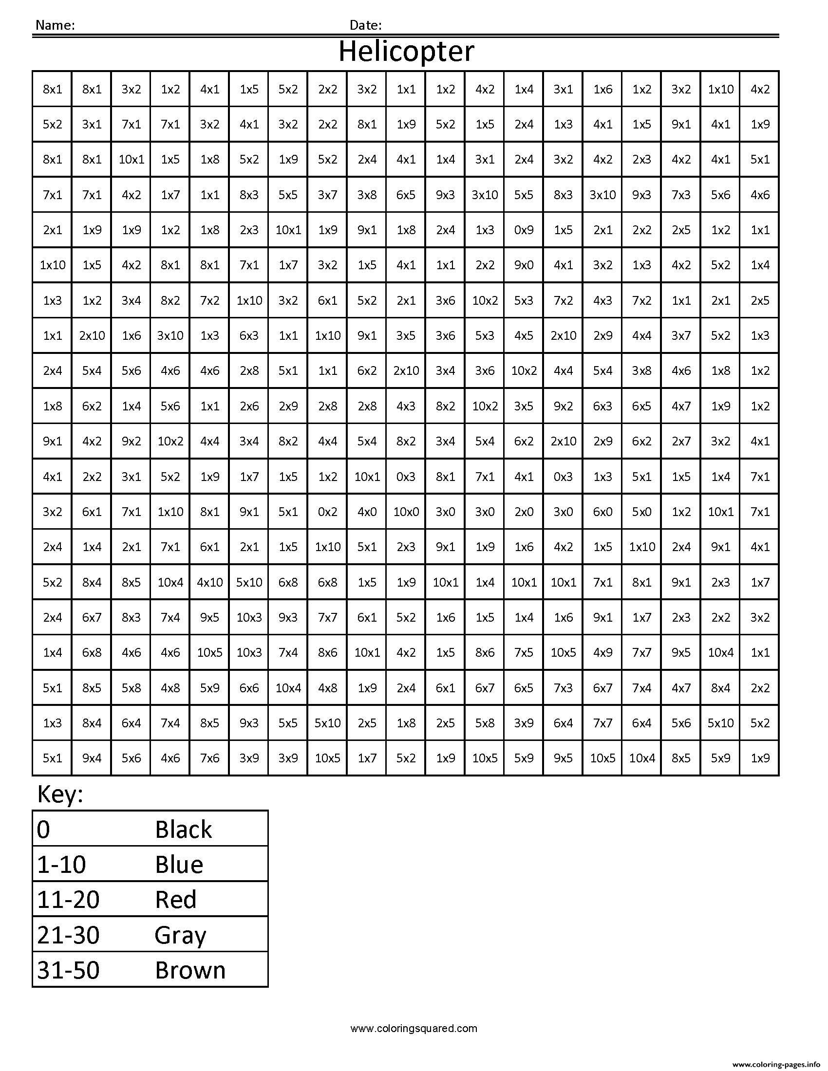 Coloriage Helicopter Multiplication Math Pixel Art - Magique à imprimer