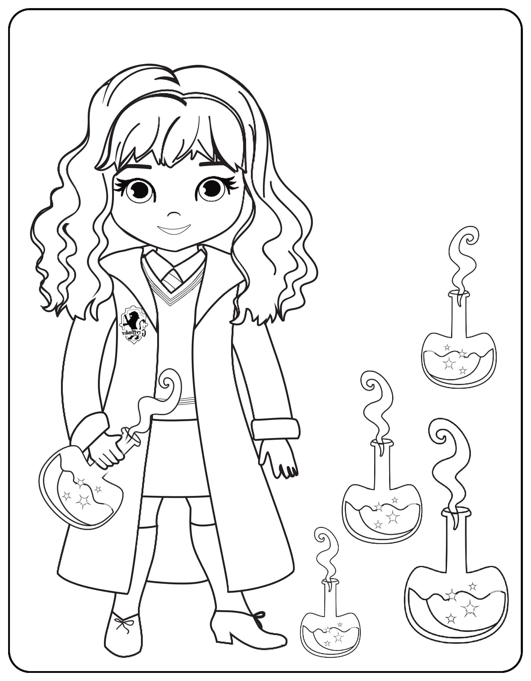 Coloriage Hermione With Potions - Harry potter à imprimer