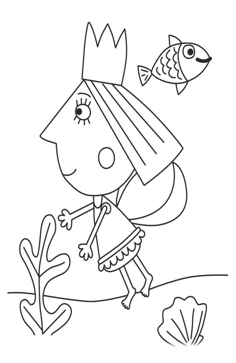 Coloriage Holly Dans La Mer Le Petit Royaume De Ben Et Holly - Le Petit Royaume de Ben et Holly à imprimer