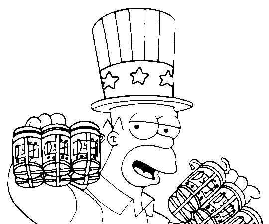 Coloriage Homer Avec De La Biere Et Un Chapeau Américain - Simpson à imprimer