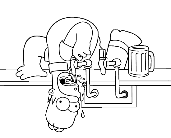 Coloriage Homer Boit Directement La Biere Depuis Le Bar - Simpson à imprimer