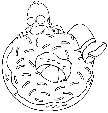 Coloriage Homer Essaie De Manger Un Énorme Donuts - Simpson à imprimer