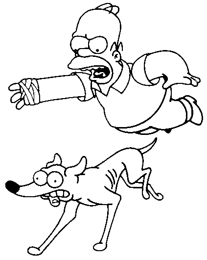 Coloriage Homer Et Le Chien Petit Papa Noël - Simpson à imprimer