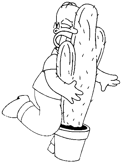 Coloriage Homer Heurte Un Cactus - Simpson à imprimer