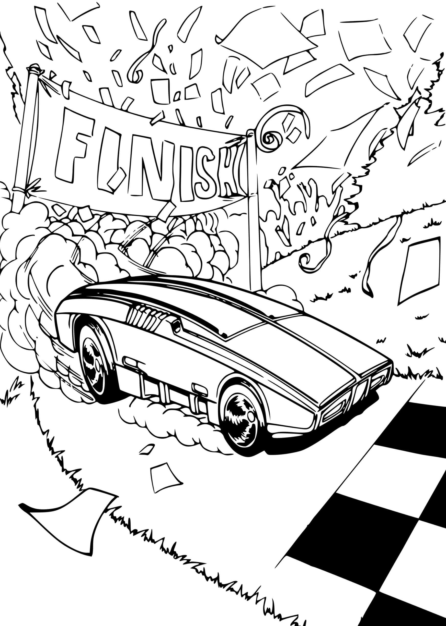 Coloriage Hot Wheels Voitures Finish - Hot wheels à imprimer
