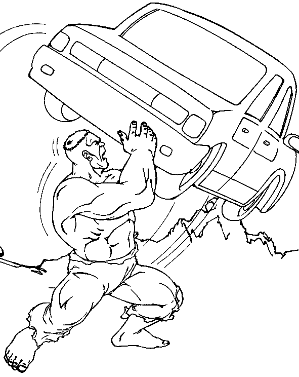 Coloriage Hulk Souleve Une Voiture - Hulk à imprimer