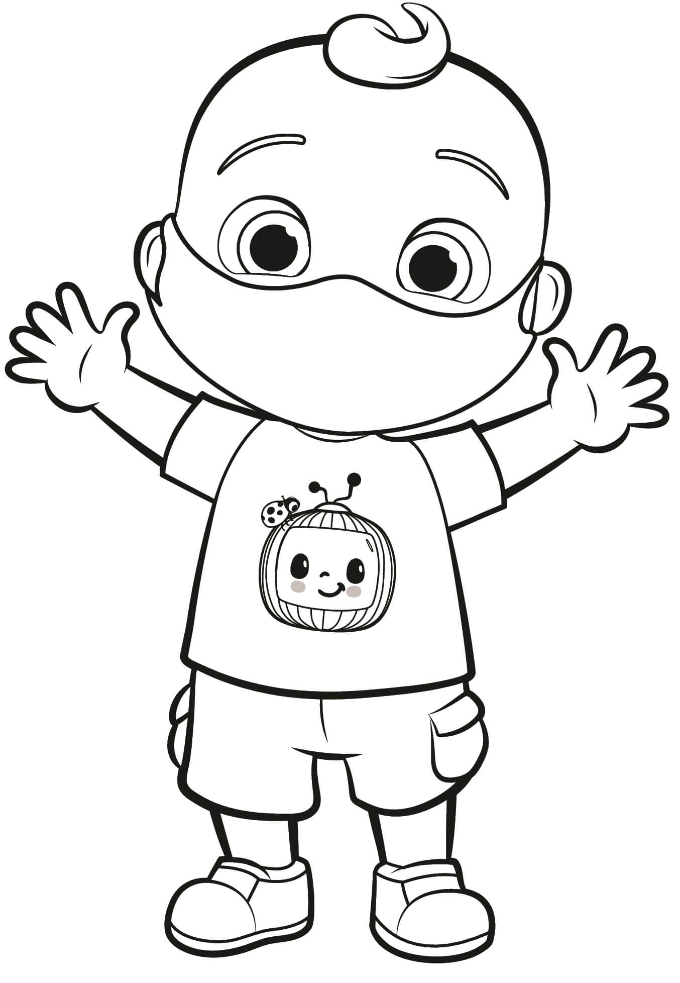 Coloriage Jj Bébé Porte Un Masque - Cocomelon à imprimer