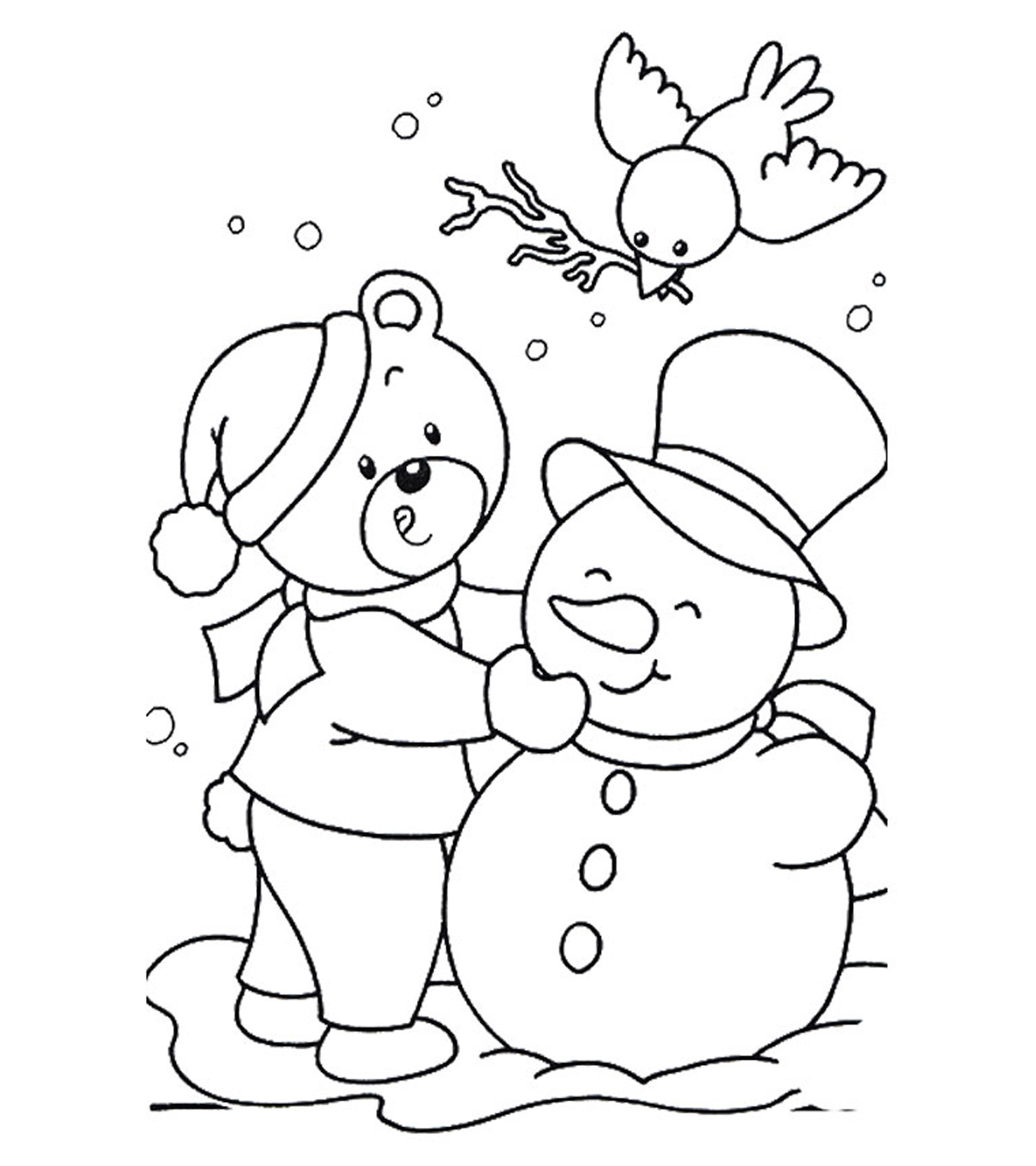Coloriage Janvier Bonhomme De Neige Maternelle - Janvier à imprimer