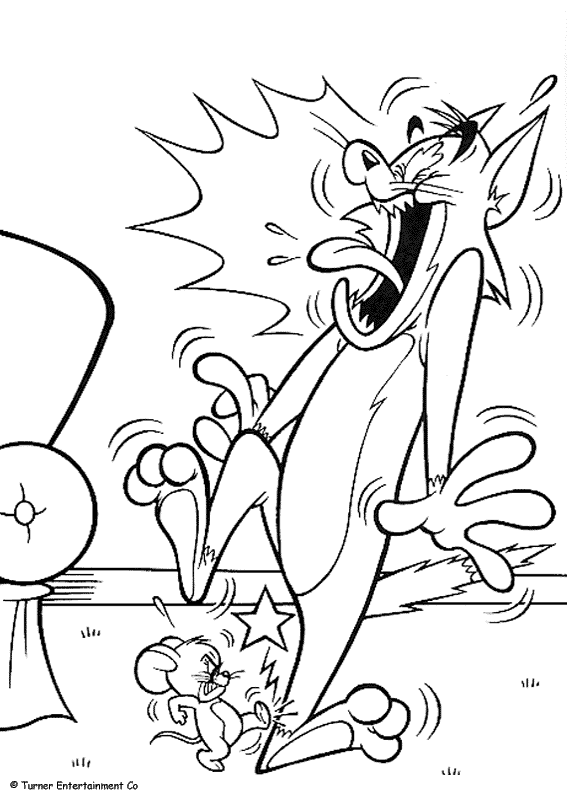 Coloriage Jerry Donne Un Coup De Pied A Tom - Tom et jerry à imprimer