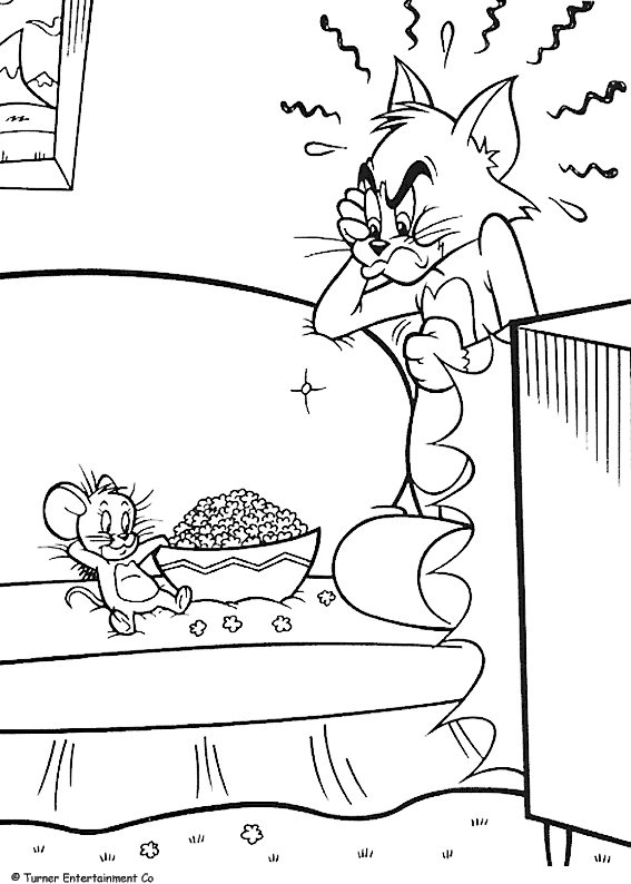 Coloriage Jerry Mange Du Popcorn Devant La Télé - Tom et jerry à imprimer