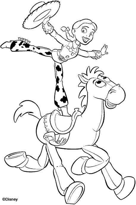 Coloriage Jessie Debout Sur Le Cheval Pile Poil - Toy story à imprimer