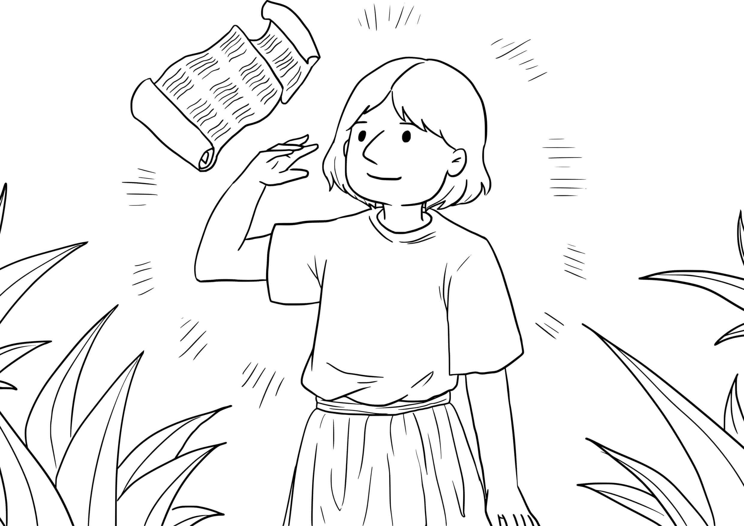 Coloriage Jésus enfant étudiant les écritures saintes - Jésus à imprimer