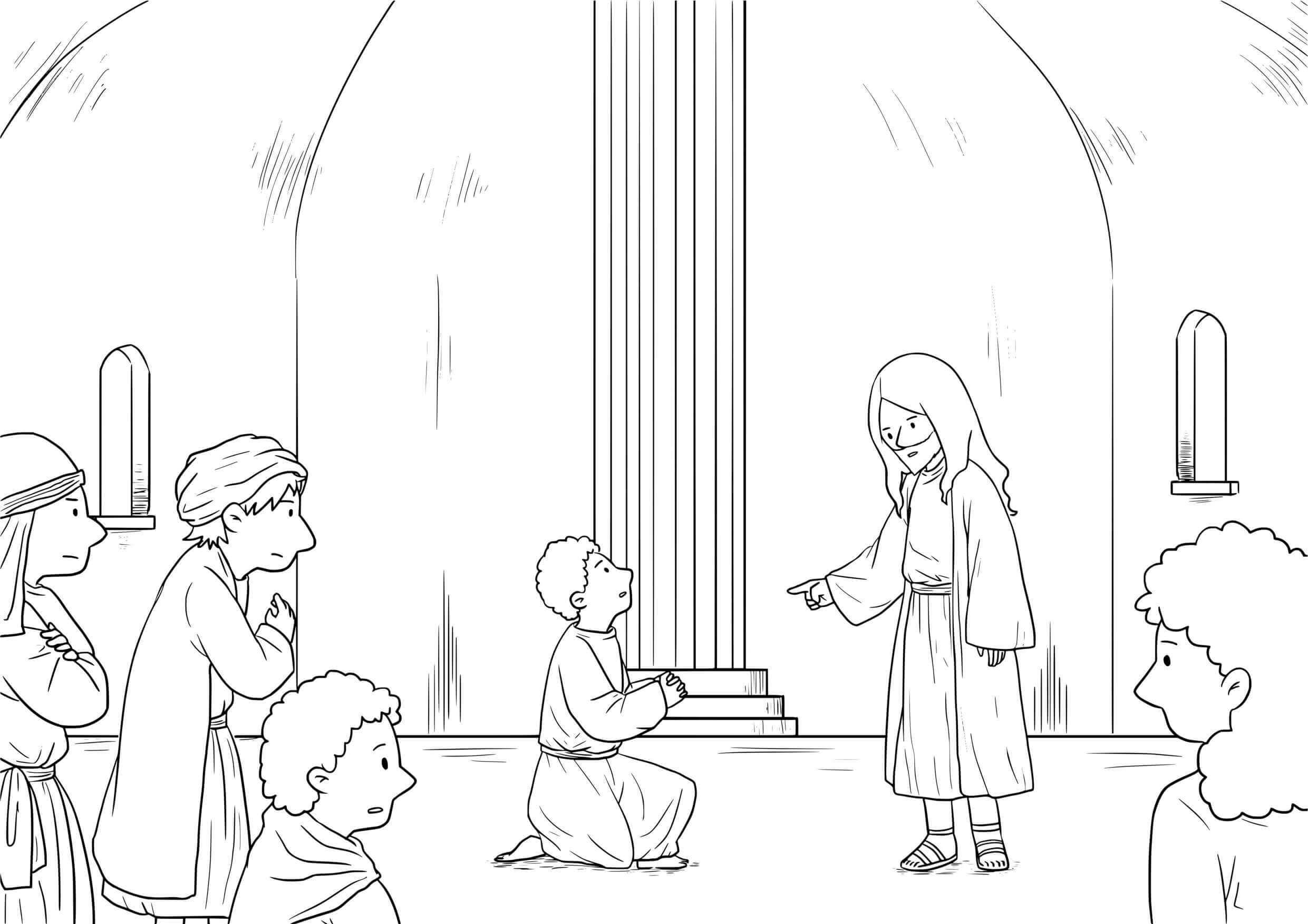 Coloriage Jésus prêchant dans sa ville natale - Jésus à imprimer