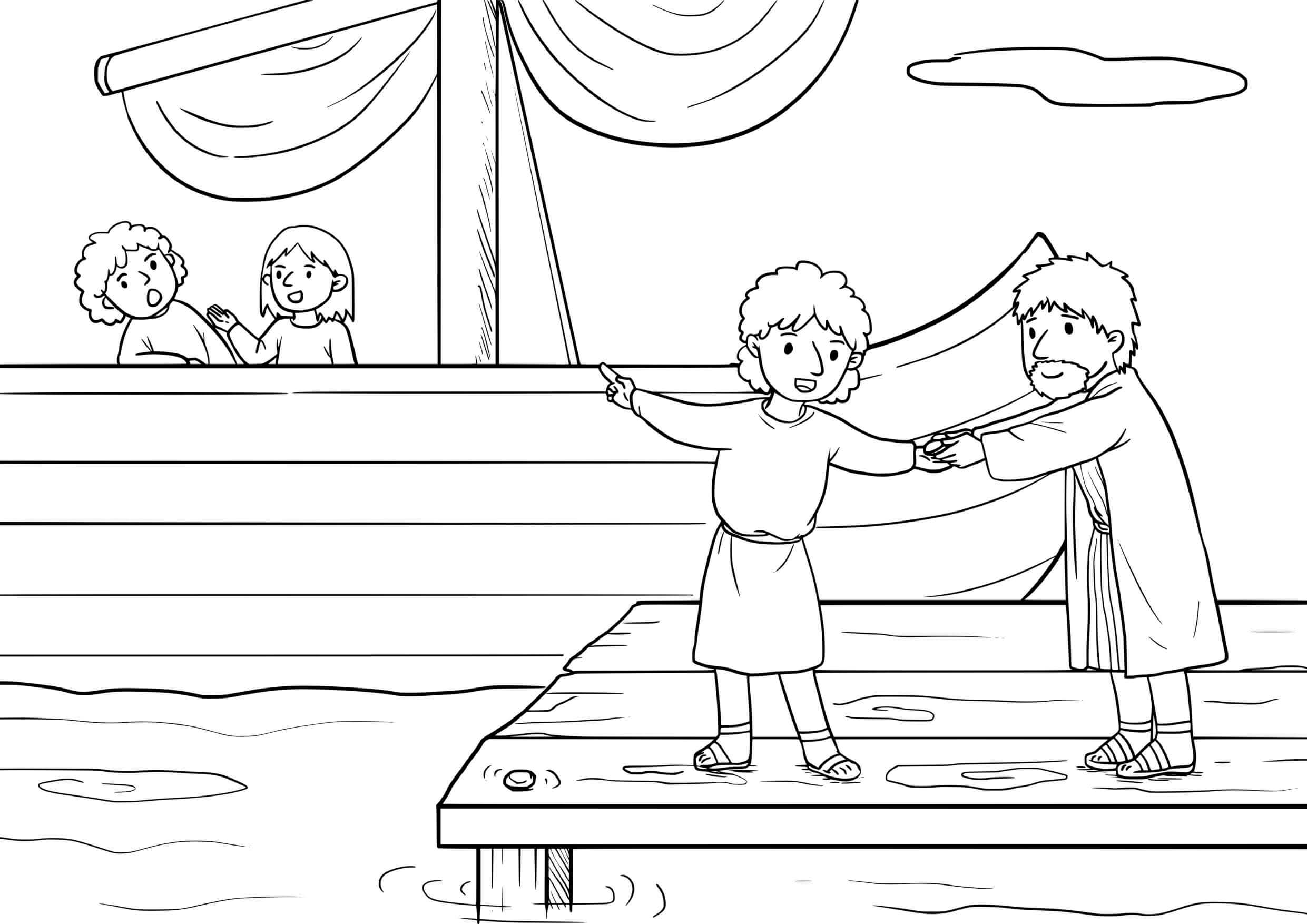Coloriage Jonas fuyant Ninive en courant - Jésus à imprimer