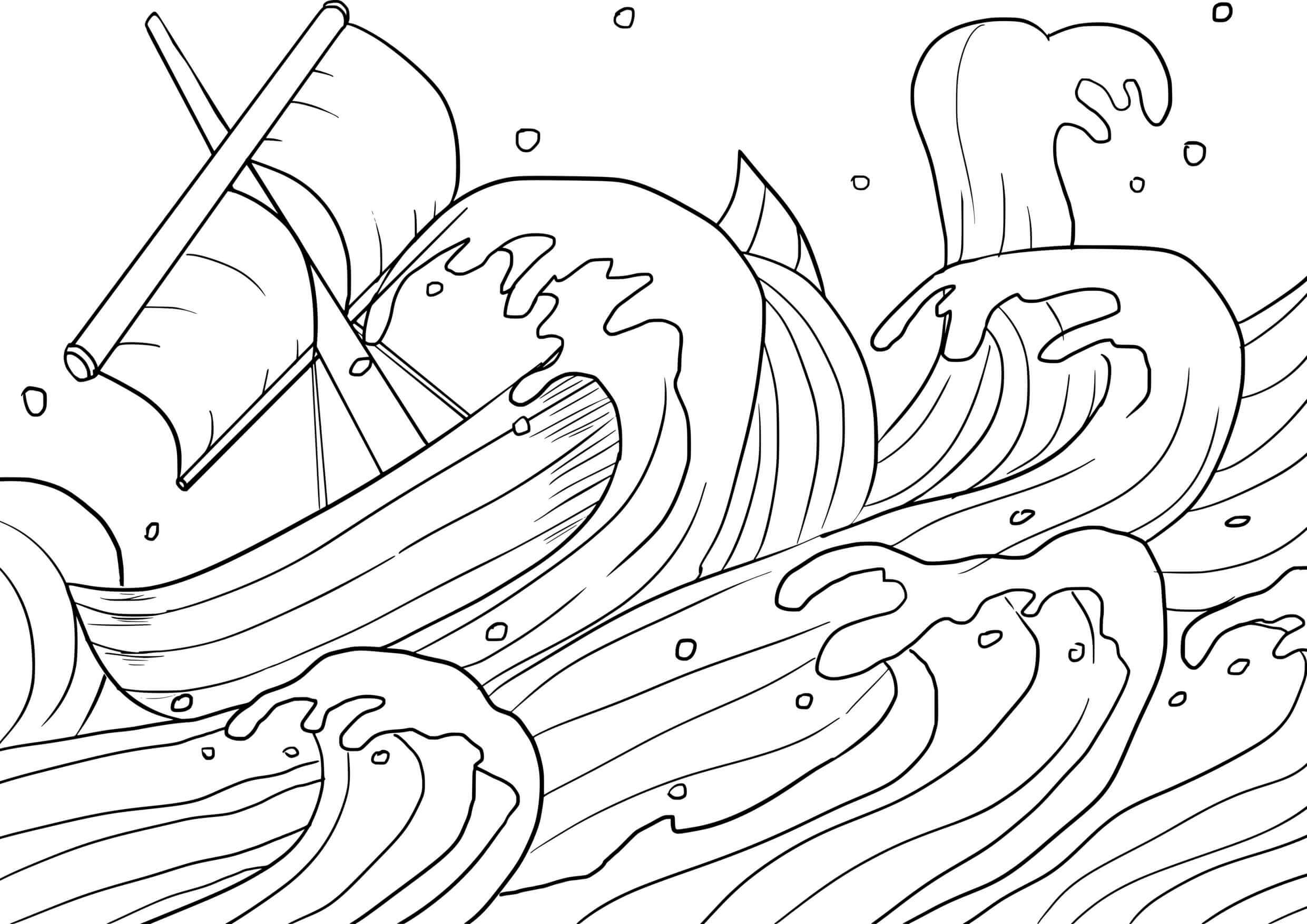 Coloriage Jonas en fuite vers Tarsis - Jésus à imprimer