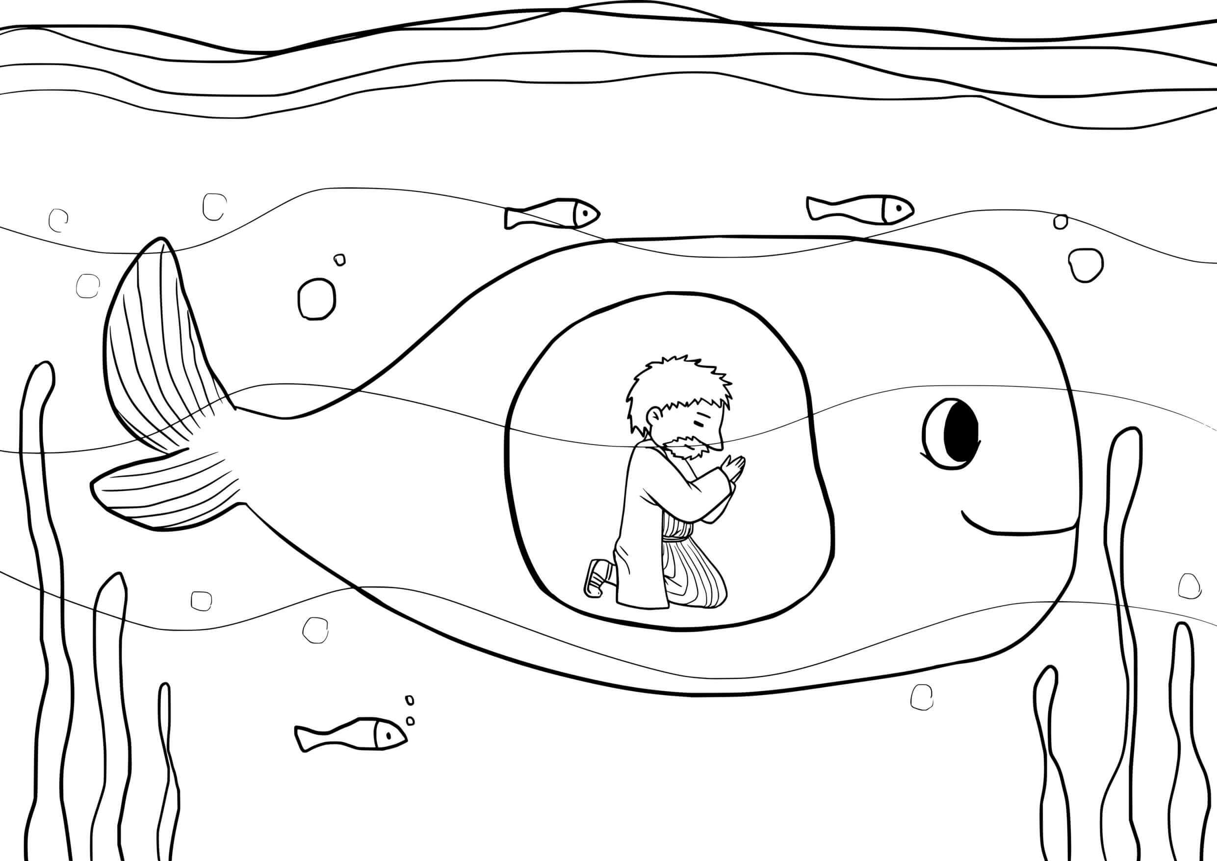 Coloriage Jonas fuyant vers Tarsis dans la tempête - Jésus à imprimer