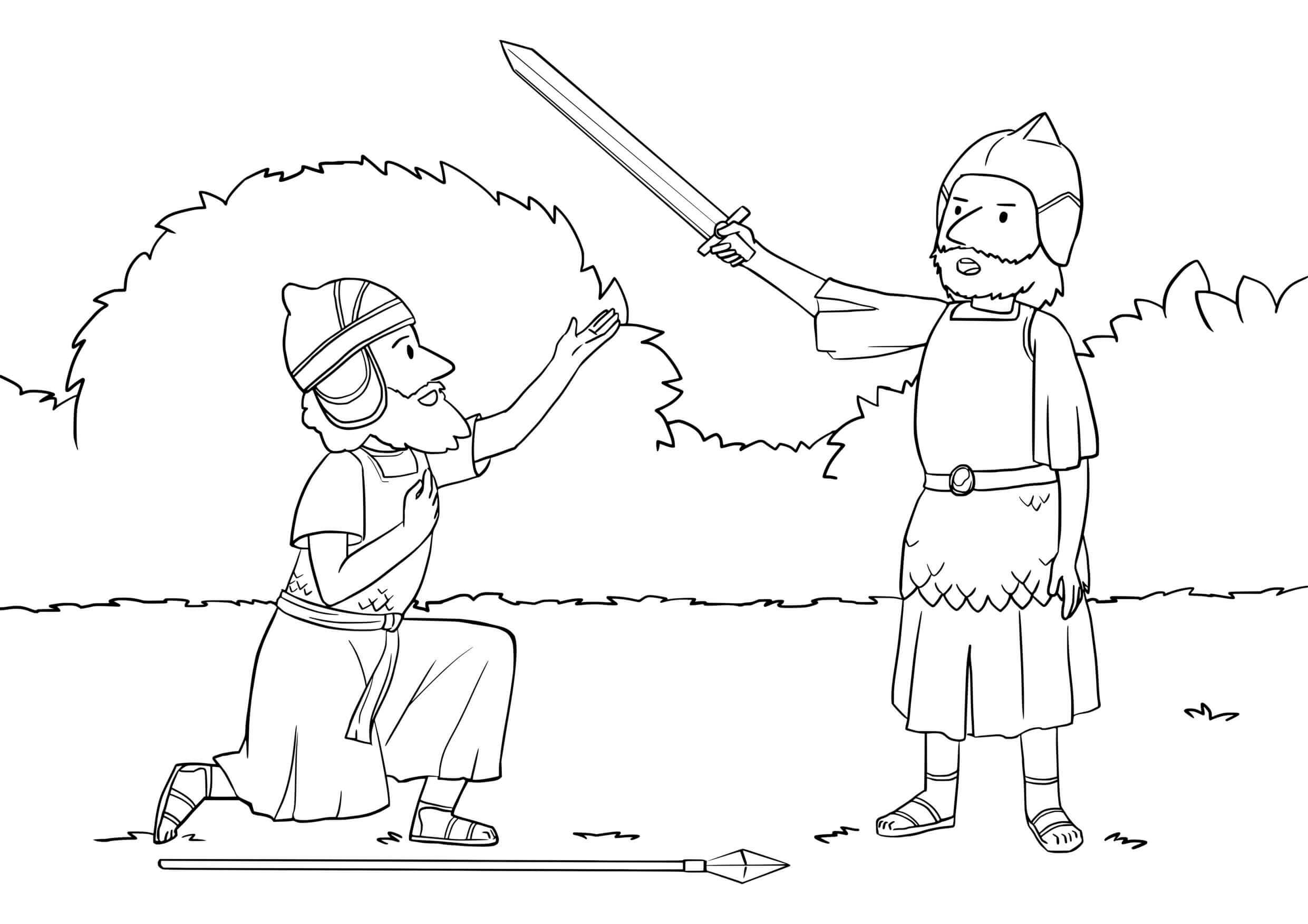 Coloriage Josué face au commandant divin de Dieu - Jésus à imprimer