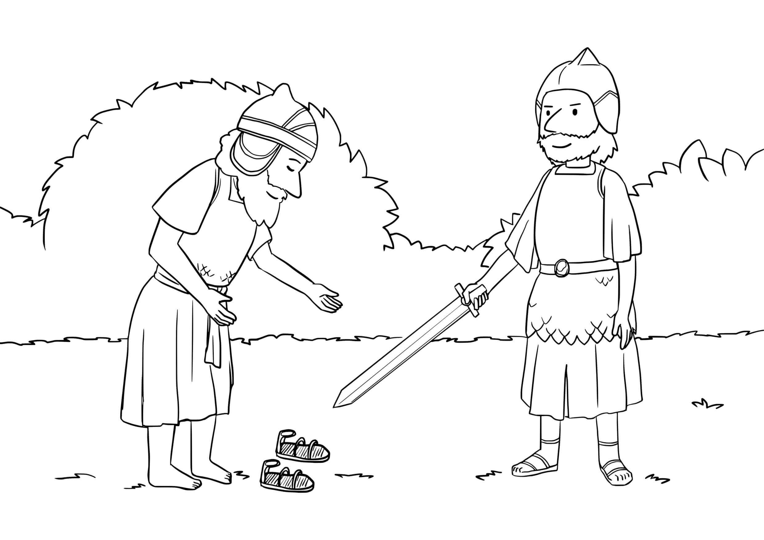 Coloriage Josué rencontre le capitaine de l'armée - Jésus à imprimer