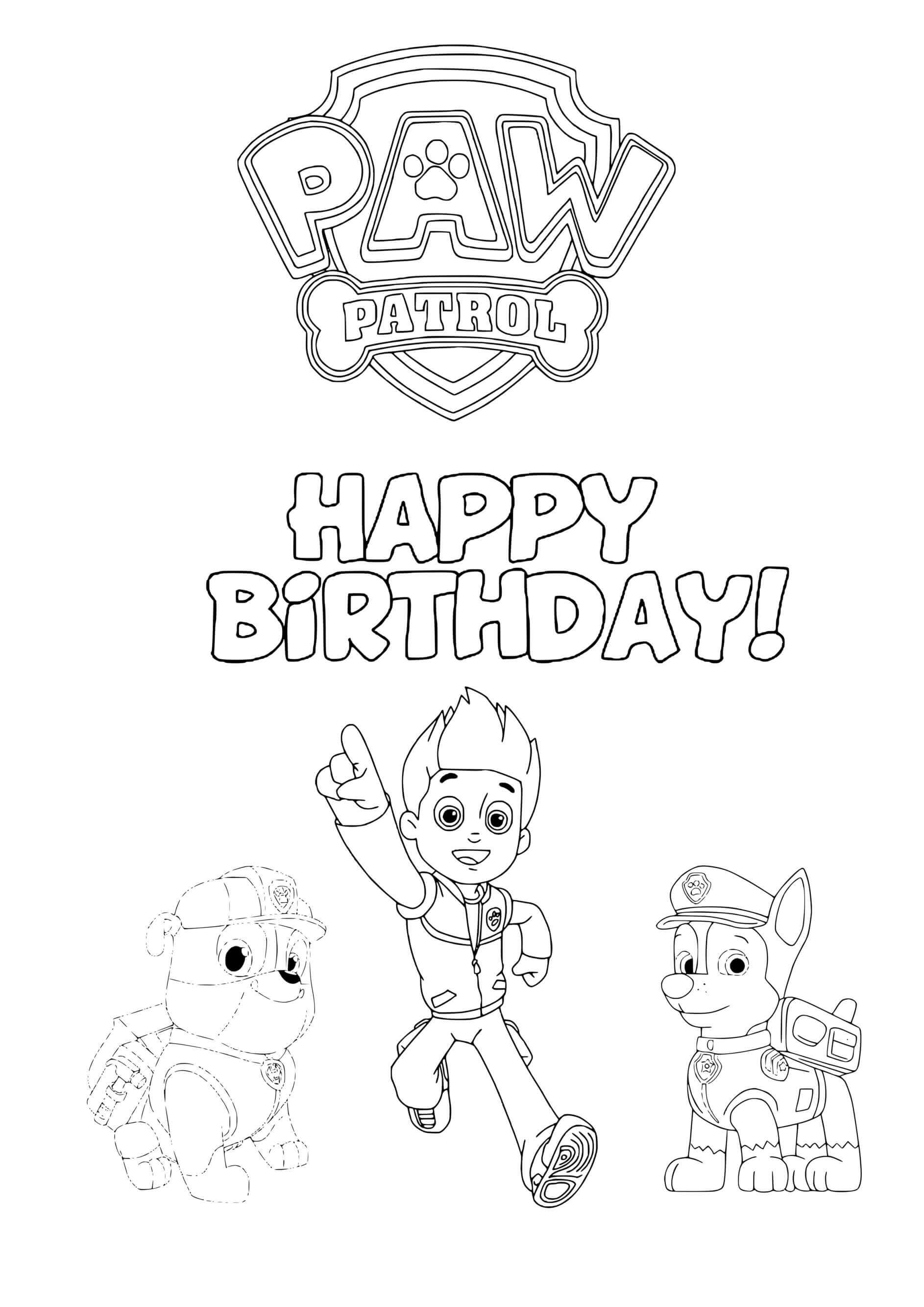 Coloriage Joyeux Anniversaire Avec Ryder Chace Et Ruben - Joyeux anniversaire à imprimer