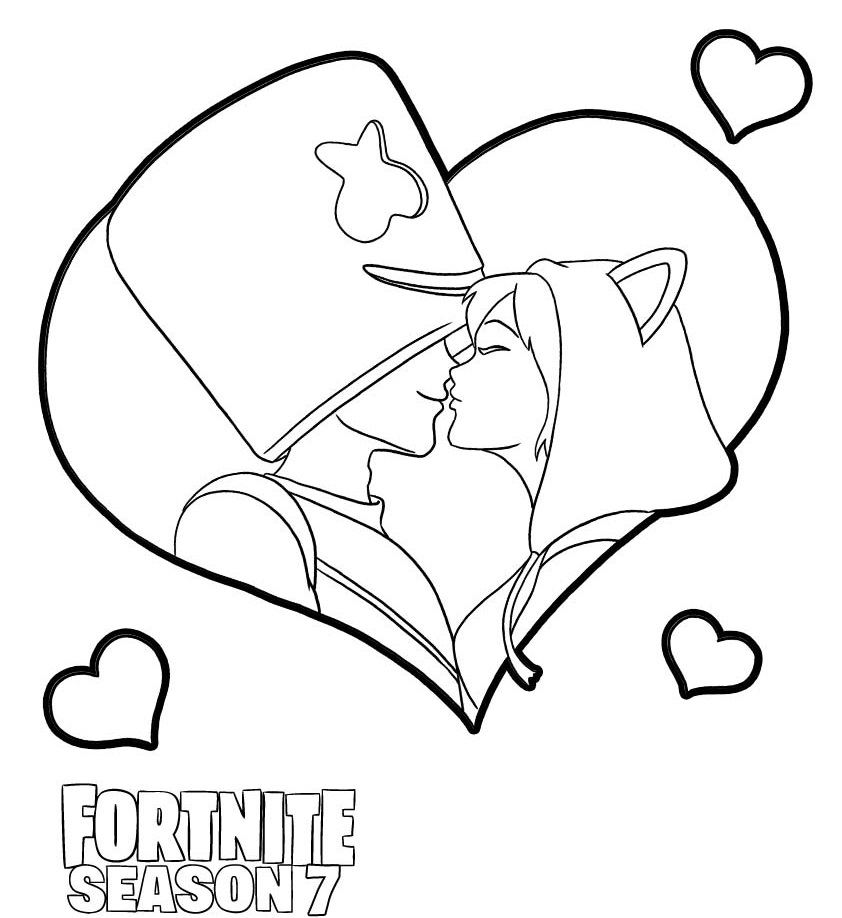 Coloriage Just A Kiss Fortnite Marshmello Kiss - Fortnite à imprimer
