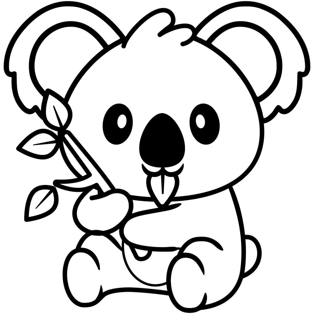 Coloriage Koala Jouant Avec Une Feuille Eucalyptus - Koala à imprimer