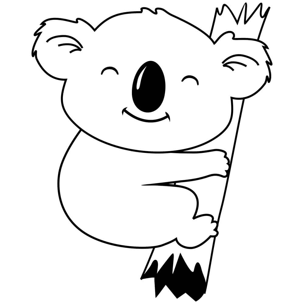 Coloriage Koala Souriant Assis Sur Une Branche - Koala à imprimer