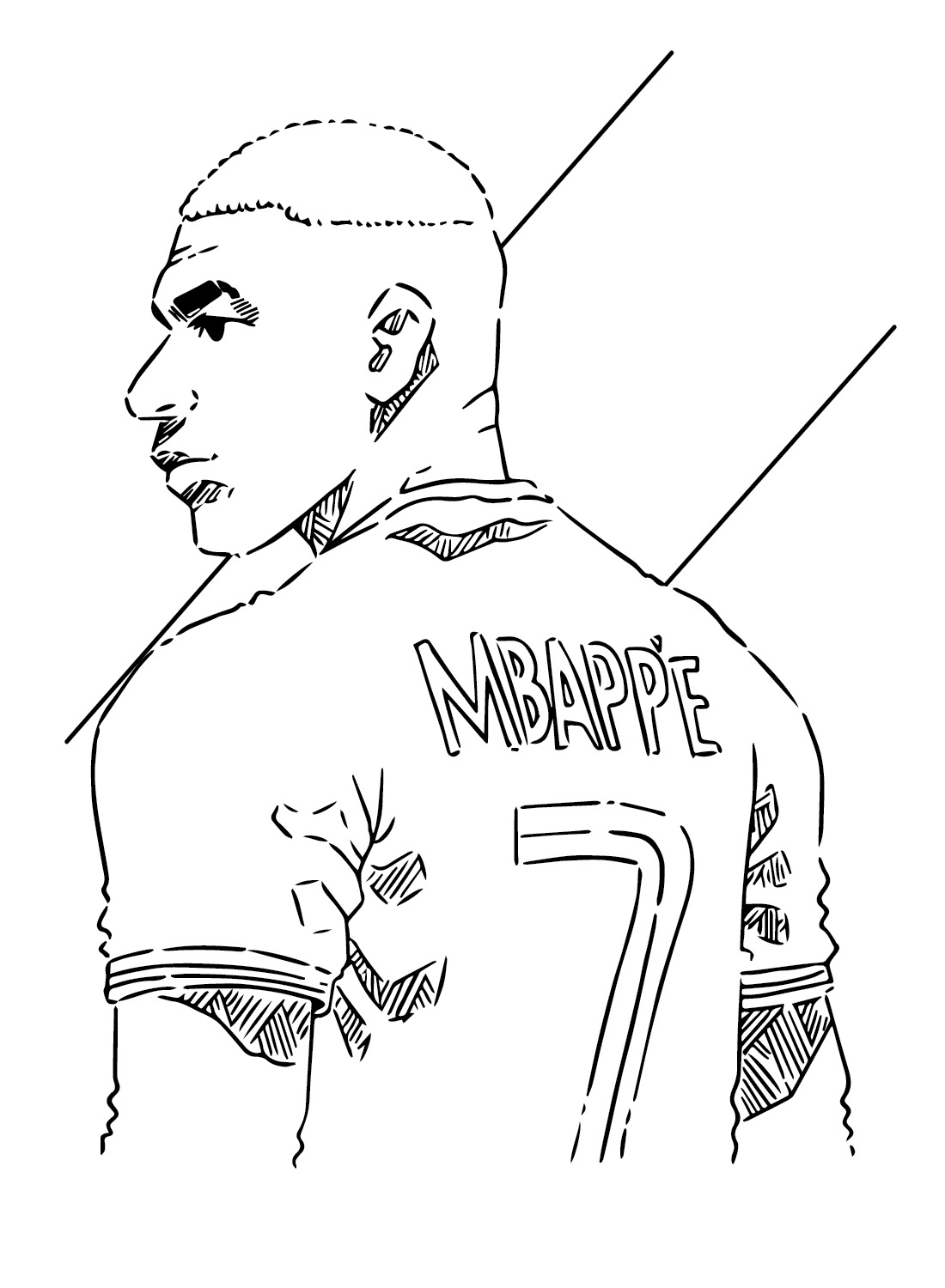 Coloriage Kylian Mbappé en action avec son maillot numéro 7 - Mbappé à imprimer