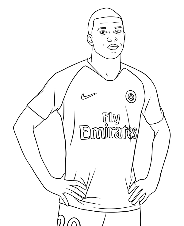 Coloriage Kylian Mbappé en action - Mbappé à imprimer