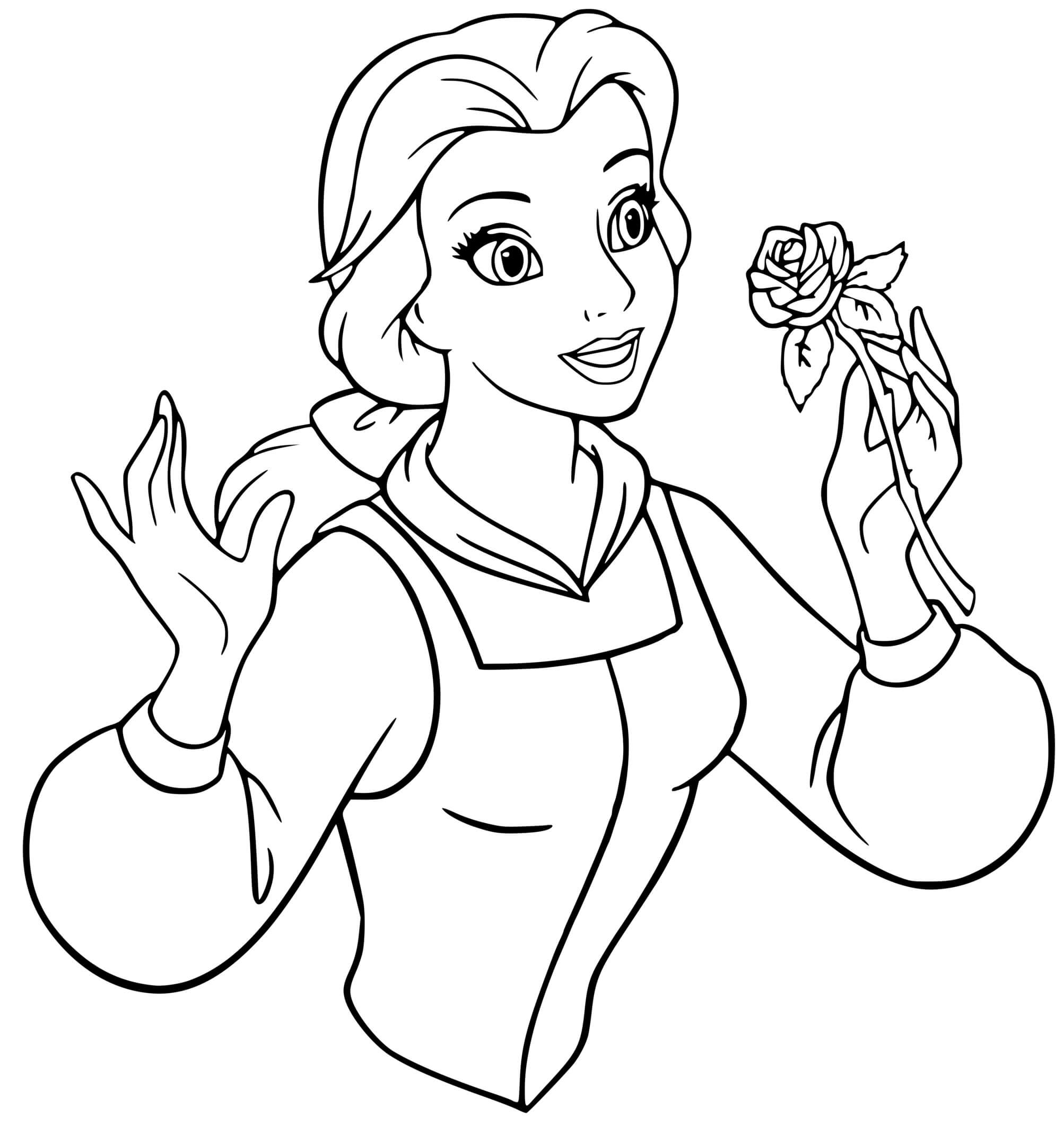 Coloriage La Belle Avec Une Rose - Princesse disney à imprimer